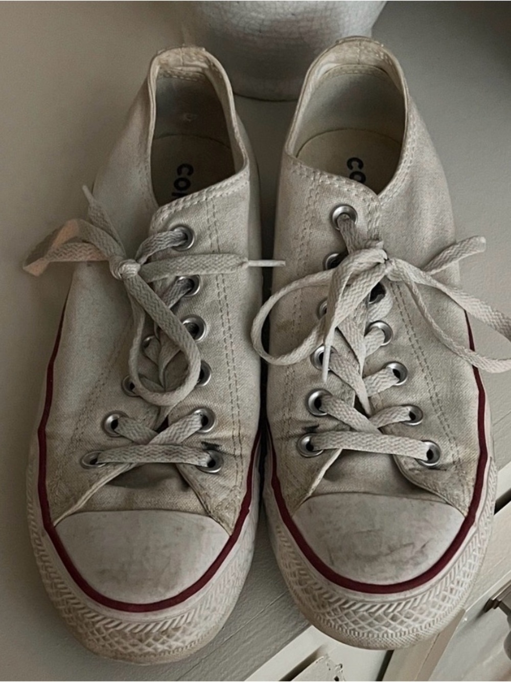 Converse White Low-Top Sneakers with Red Stripe